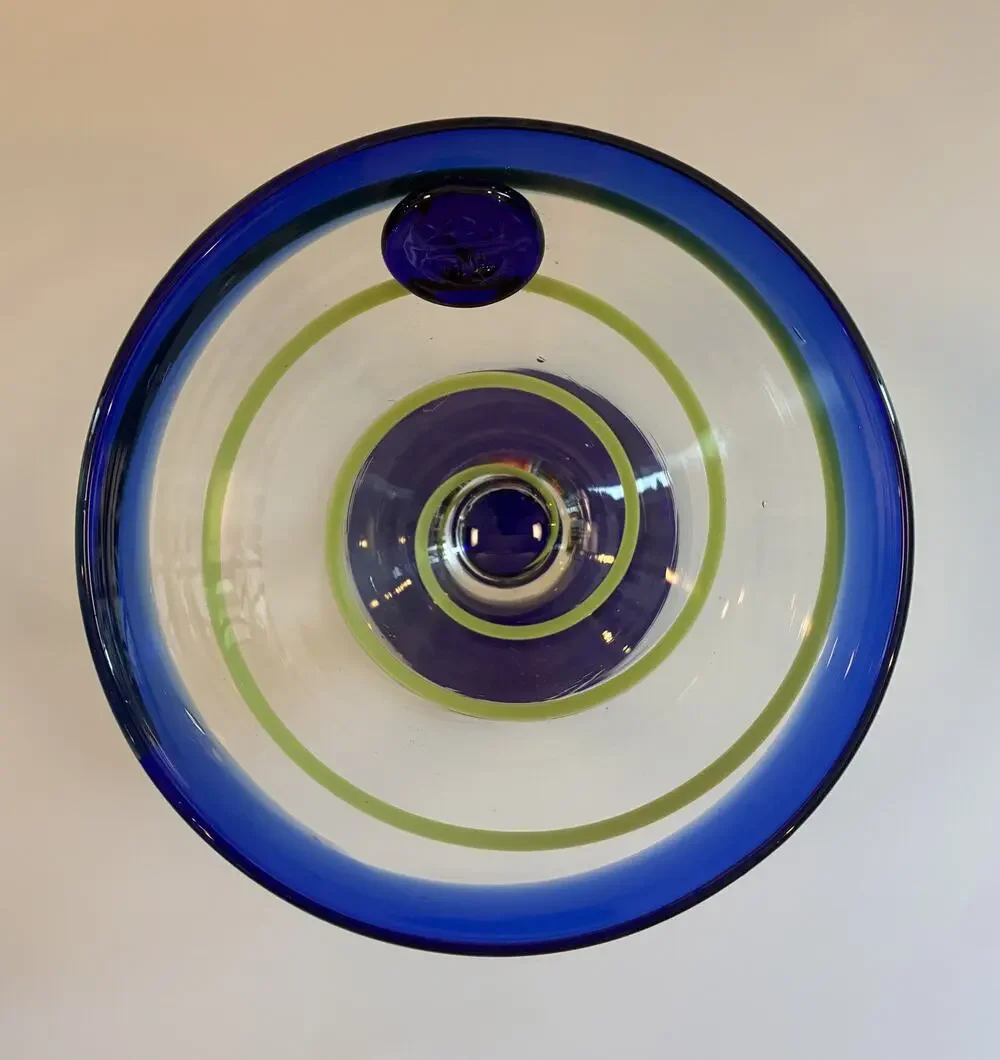 Kosta Boda Royal Caribbean Cobalt Blue & Lime Green Swirl Glass Goblet Medallion